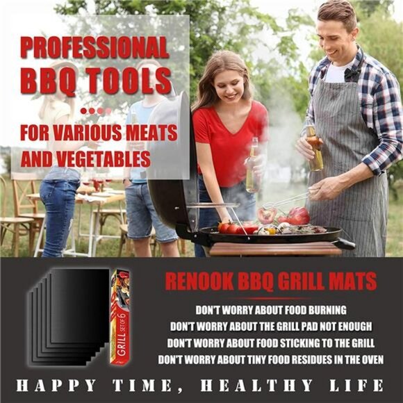 Set of 6-100% Non-Stick BBQ Grill Mats, Heavy Duty - 15.75 x 13-Inch, Black - Picture 3 of 6